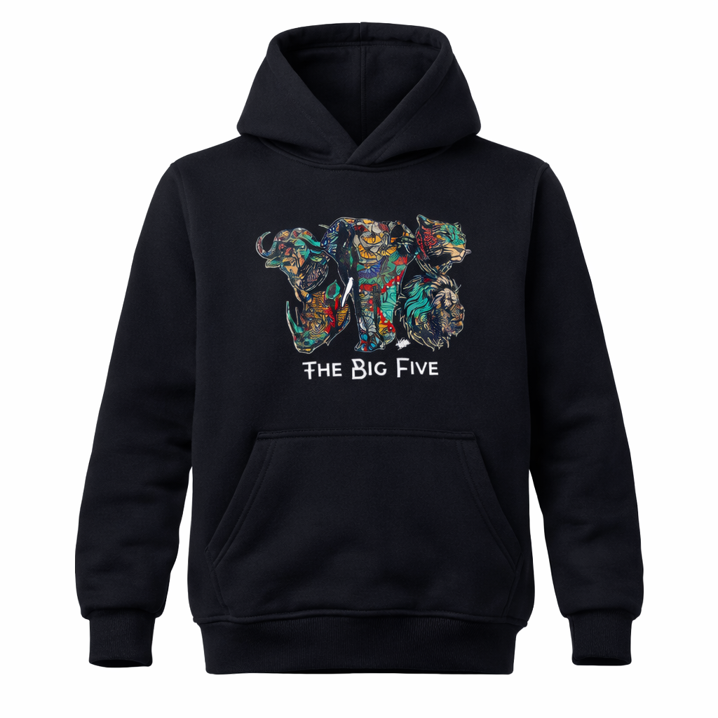 Safariland „The Big Five“ Kapuzenpullover – Lebendiger afrikanischer Kunstdruck – Unisex