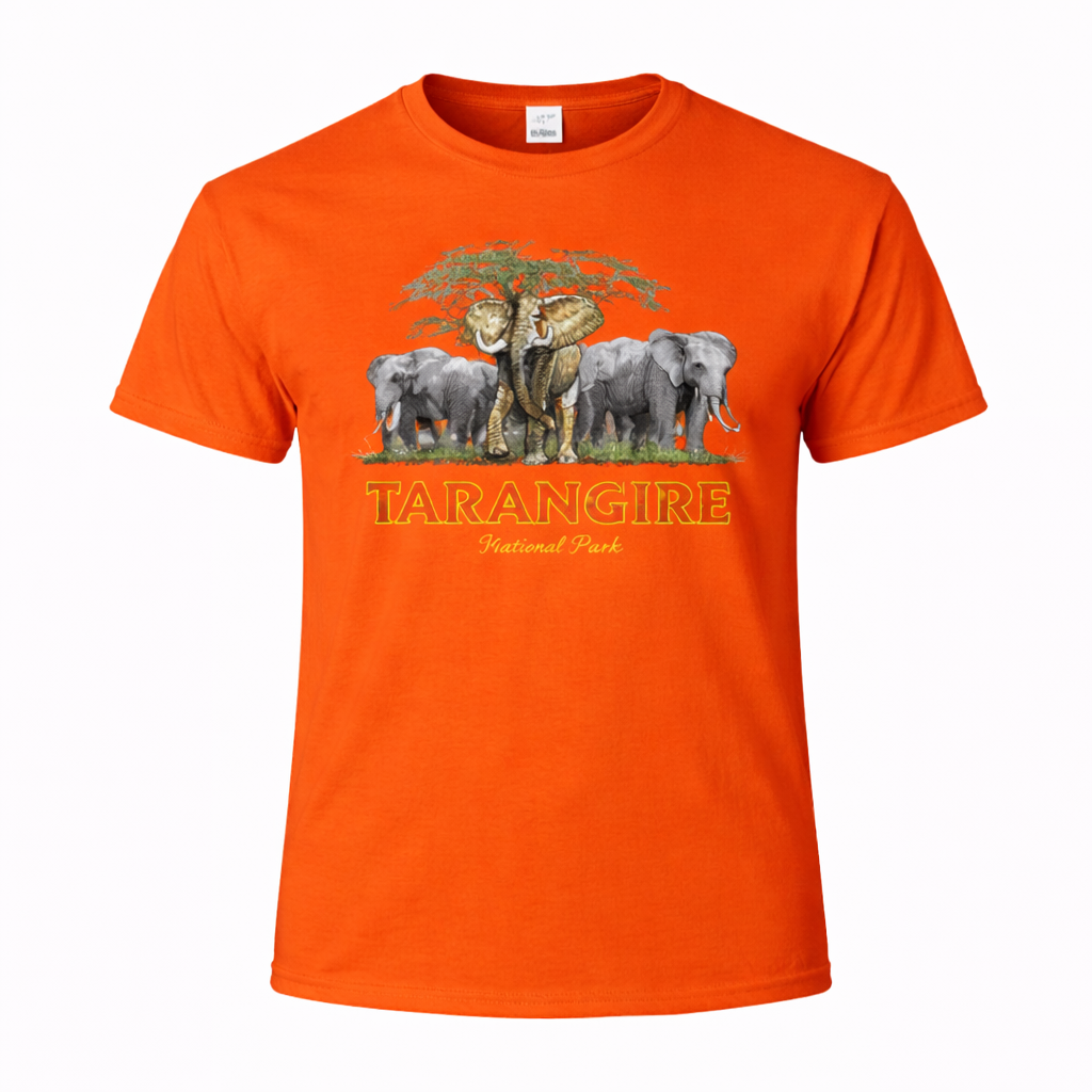 Tarangire National Park - Elephant Herd Print - Heritage Graphic Tee - Orange