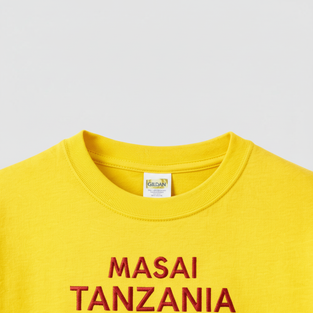 Masai Tanzania T-shirt collar close-up