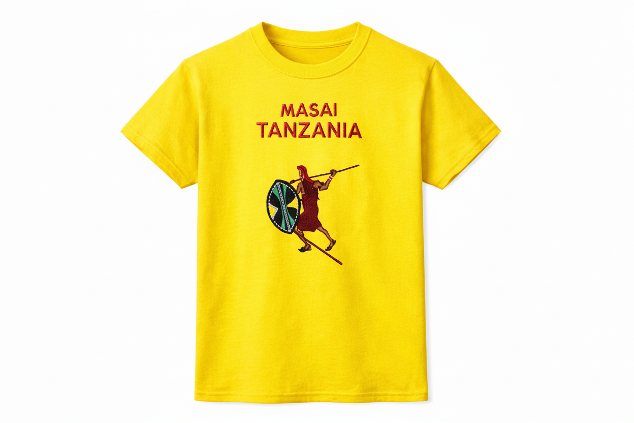Masai Tanzania - Warrior Battle Print - Heritage Graphic Tee - Yellow