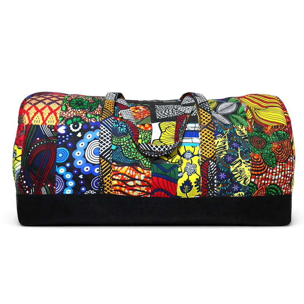 African Patchwork Print Duffel Bag, Colorful Travel and Weekend Bag