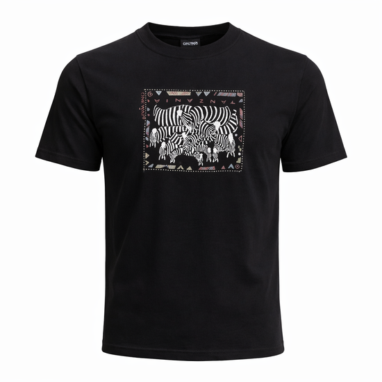 Tansania Zebraherde Grafik-T-Shirt – Schwarz