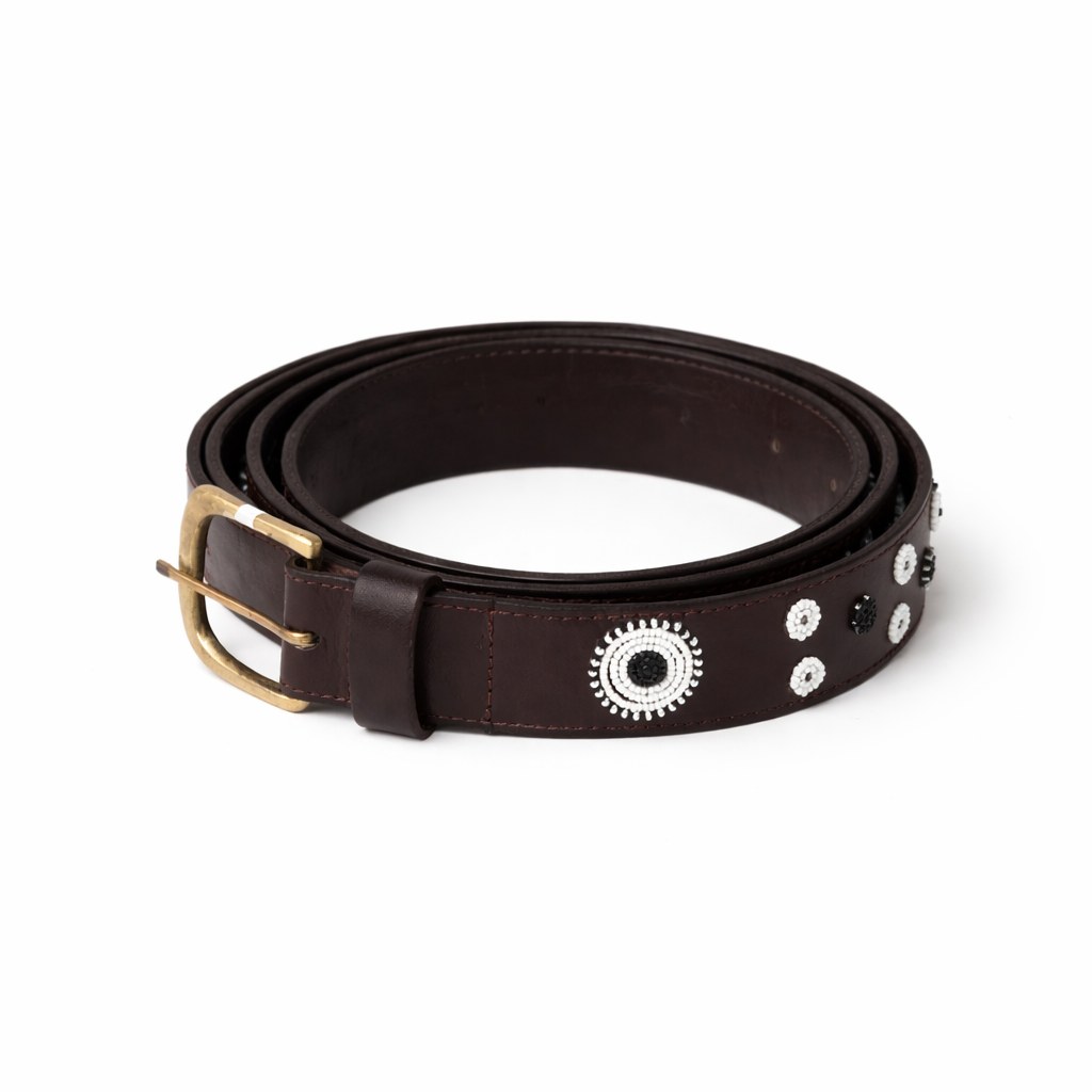 Maasai Beaded Leather Belt – Brown Monochrome Statement Belt