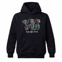 Safariland „The Big Five“ Kapuzenpullover – Lebendiger afrikanischer Kunstdruck – Unisex