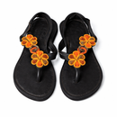 Safariland - Sandales en cuir perlées fleuries - Noir - Perles à la main oranges et dorées