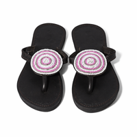 Safariland - Spiral-Lederperlensandalen - Schwarz - Pink & Weiß handperlenbesetzt