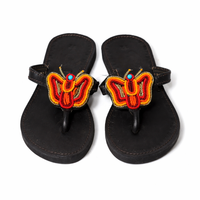 Safariland - Schmetterlings-Sandalen aus Leder mit Perlenstickerei - Schwarz - Handbestickt