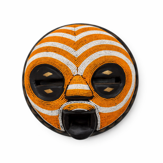 Afrikanische Perlen-Rundmaske – Orange & Weiß