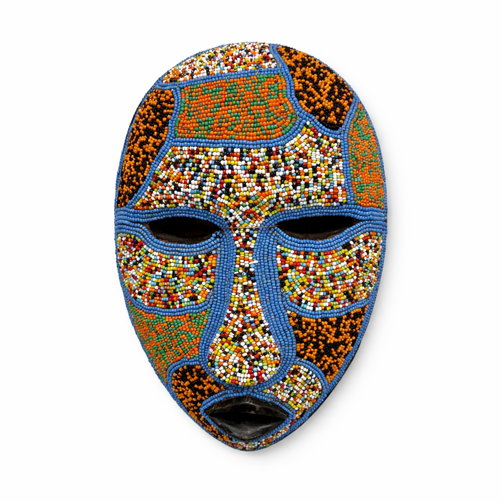 Beaded African Face Mask – Blue Outlined