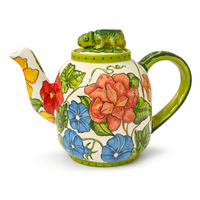 Théière florale en céramique avec couvercle caméléon