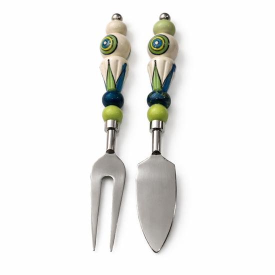 Afrikanisches Perlen-Käsegabel- und -Messer-Set – Edelstahl