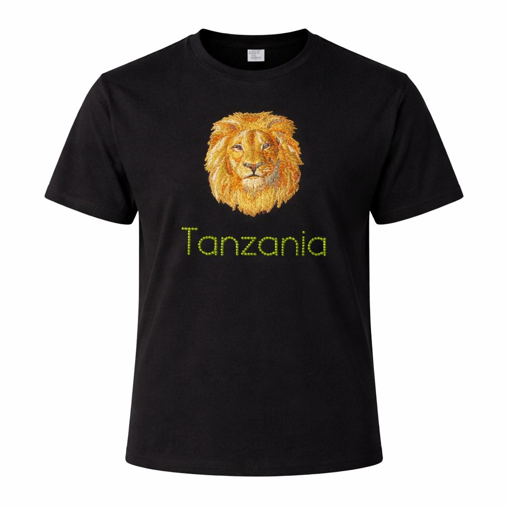 Tanzania - Lion Portrait Print - Heritage Graphic Tee - Black