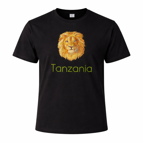Tanzania - Lion Portrait Print - Heritage Graphic Tee - Black