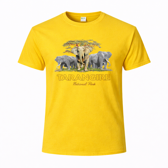Tarangire National Park - Elephant Herd Print - Heritage Graphic Tee - Yellow