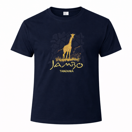 Jambo Tanzania - Giraffe Print - Heritage Graphic Tee - Navy