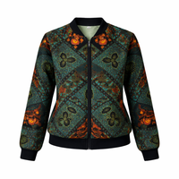 African Botanical Mosaic Bomber Jacket - Floral Print - Full Zip