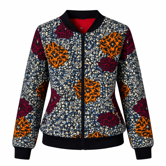 African Ankara Butterfly Bomber Jacket - Wax Print - Full Zip