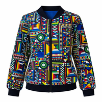 African Ndebele Patchwork Bomber Jacket - Geometric Print - Full Zip