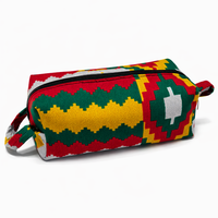 African Kente Chevron Toiletry Bag - Red, Gold & Green - Zip Pouch