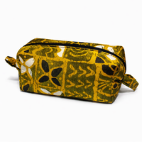 African Batik Floral Toiletry Bag - Olive Gold & Black - Zip Pouch