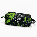 African Batik Leaf Print Toiletry Bag - Green & Black - Zip Pouch