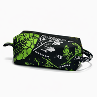 African Batik Leaf Print Toiletry Bag - Green & Black - Zip Pouch
