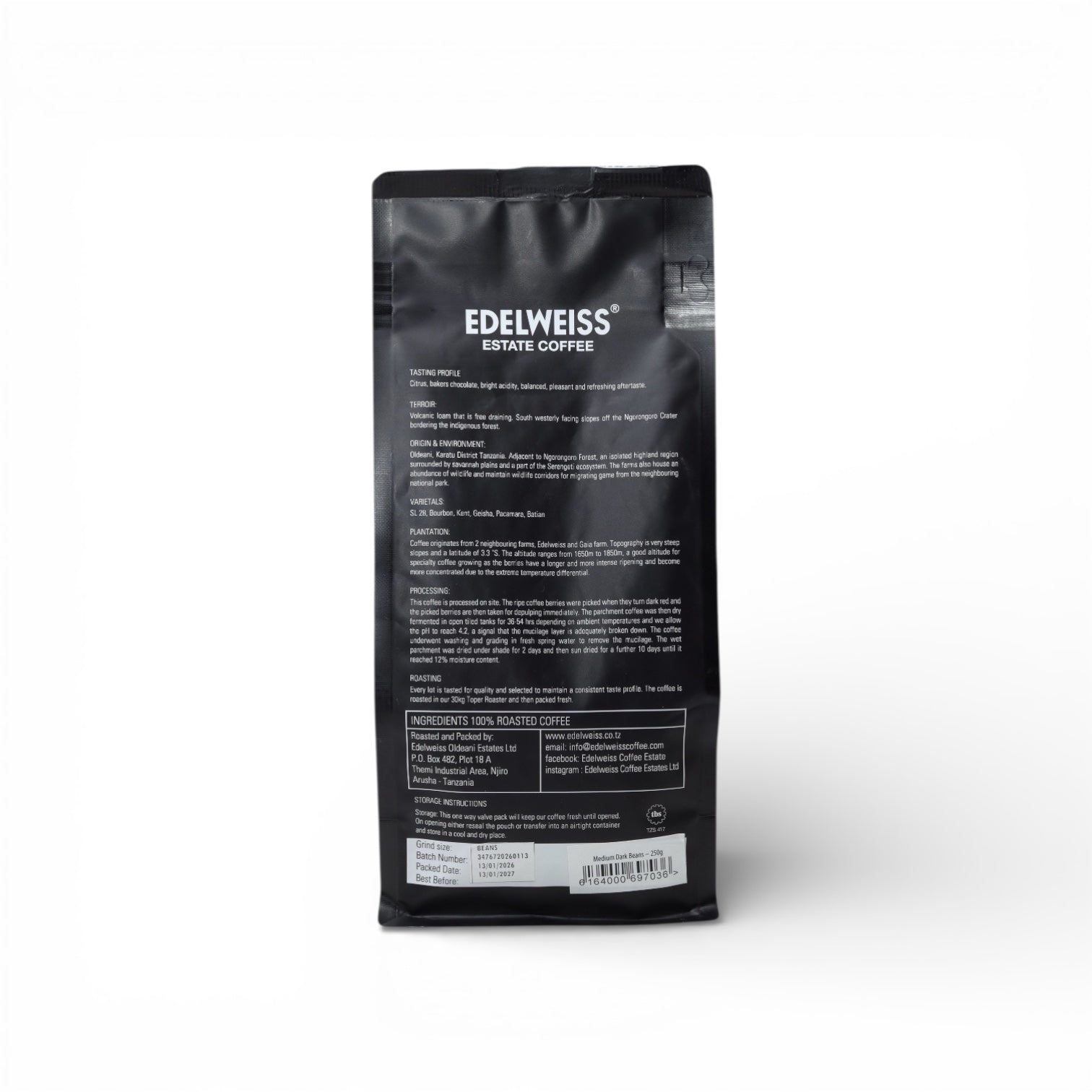 Edelweiss Estate Coffee – Dunkle Röstung Bohnen (250g)