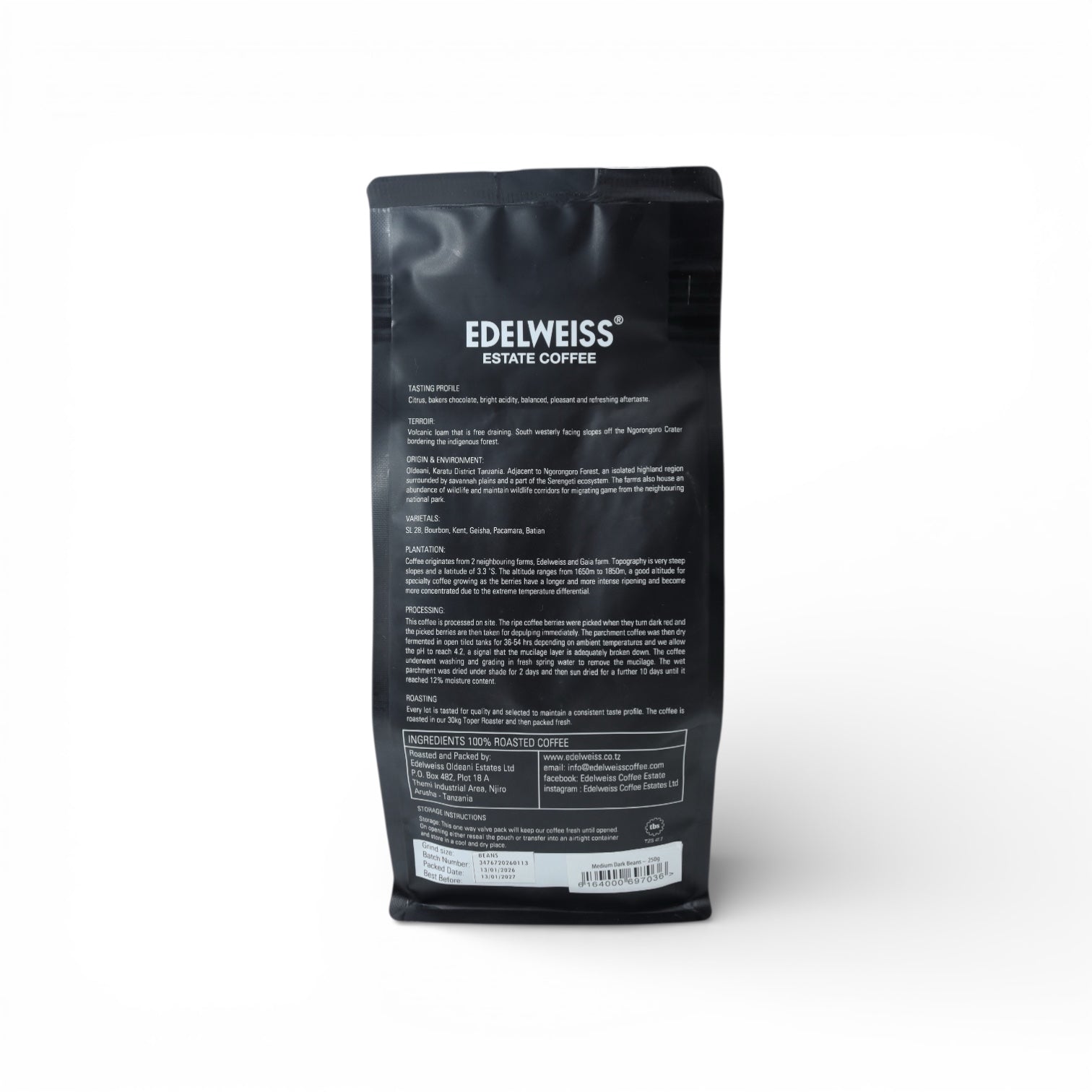 Domaine Edelweiss - Tanzanie pur arabica - torréfaction moyenne - 250g