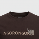 Close-up of crew neckline on Ngorongoro Rhino T-Shirt in dark brown