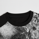 Close-up of crew neckline on Wildlife Sketch Graphic T-Shirt in black