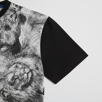 Close-up of sleeve on Wildlife Sketch Graphic T-Shirt in black