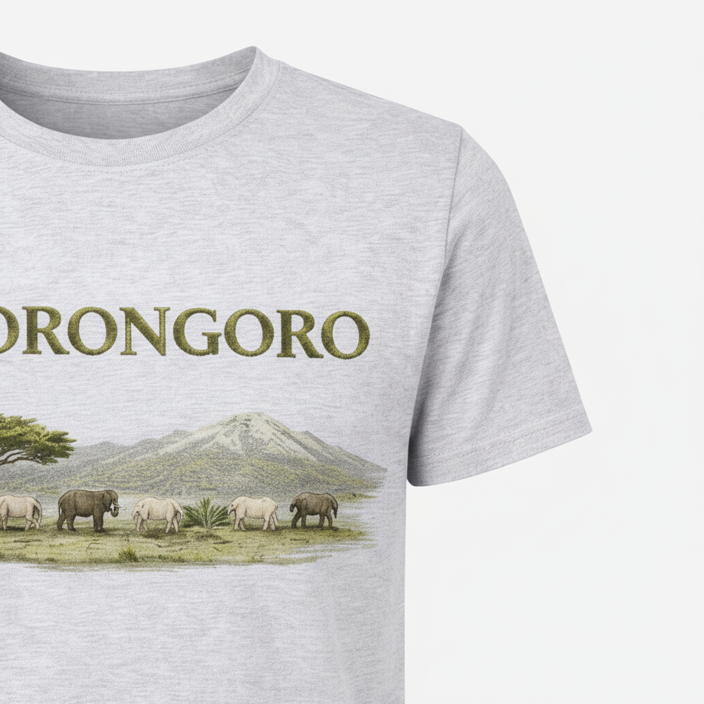 Close-up of sleeve on Ngorongoro Scenic T-Shirt in grey