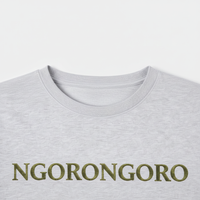 Close-up of crew neckline on Ngorongoro Scenic T-Shirt in grey