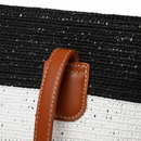 Close-up of tan leather strap and woven body connection detail