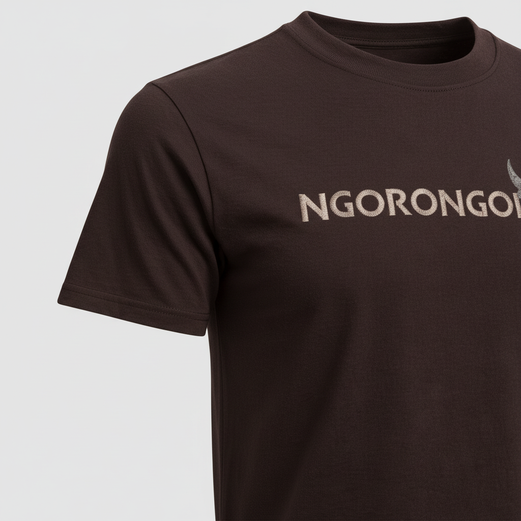 Close-up of sleeve on Ngorongoro Rhino T-Shirt in dark brown