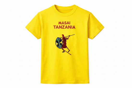 Masai Tanzania - Warrior Battle Print - Heritage Graphic Tee - Yellow